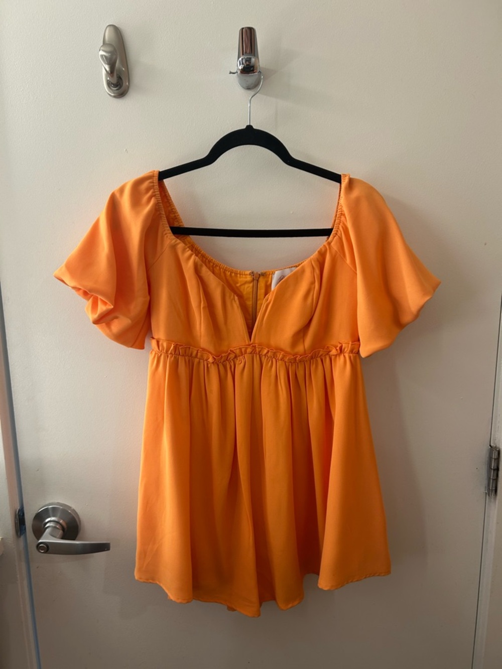 Women’s Orange Mini Babydoll Dress with Flutter Sleeves